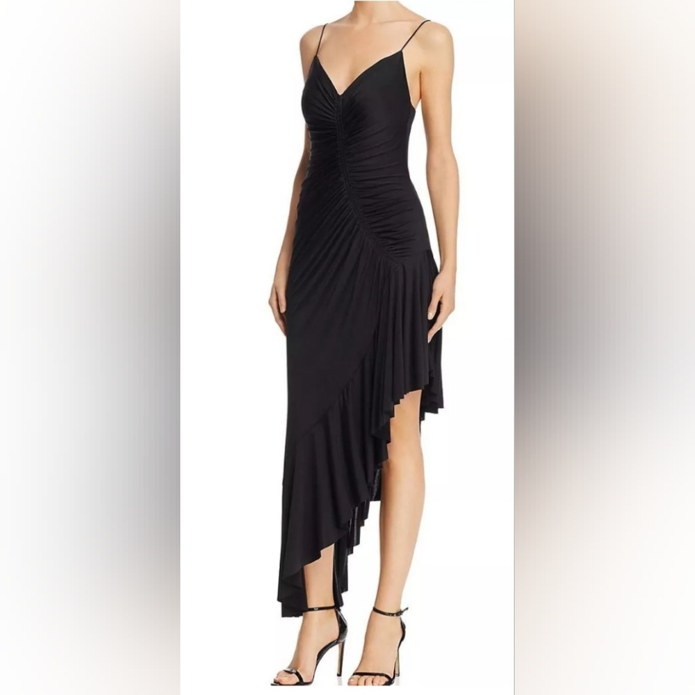 Jill Stuart NWT 8 Black Rouched Asymmetric Hem Zip Formal Gown Dress Straps
